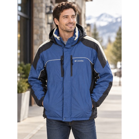 Columbia Other - Vintage Columbia Jacket Men Size XL Blue Colorblock Hooded Insulated Ski Snow